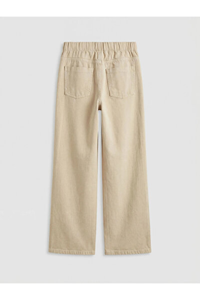 LC Waikiki Μπεζ παντελόνι για κορίτσια από γαμπαρντίνα με φαρδιά μπατζάκια