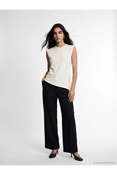 LC Waikiki Μαύρο υφασμάτινο γυναικείο παντελόνι με ψηλή μέση και φαρδιά μπατζ...