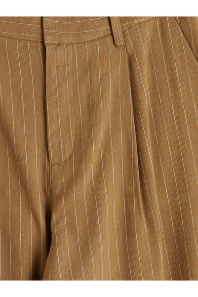 LC Waikiki Γυναικείο παντελόνι από μείγμα λινού με καφέ ρίγες