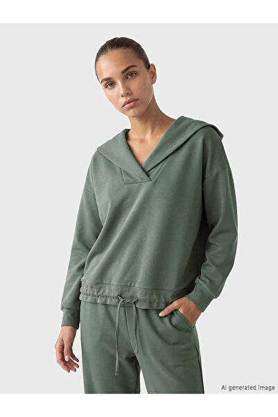 LC Waikiki Χακί γυναικείο φούτερ με λαιμόκοψη V