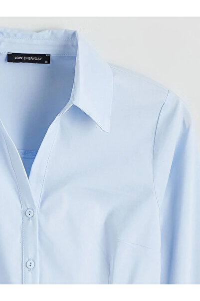 LC Waikiki Μπλε γυναικείο πουκάμισο από ποπλίνα σε κανονική γραμμή