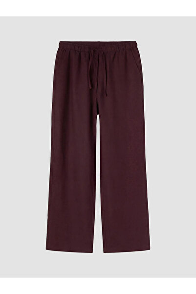 LC Waikiki Γυναικείο λινό παντελόνι με ελαστική μέση σε χρώμα δαμασκηνί