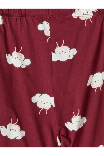 LC Waikiki Γυναικείο σετ πιτζάμες κάπρι με στάμπα σε χρώμα μπορντό