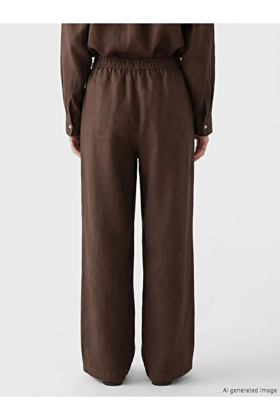 LC Waikiki Καφέ Γυναικείο Λινό Παντελόνι με Ελαστική Μέση