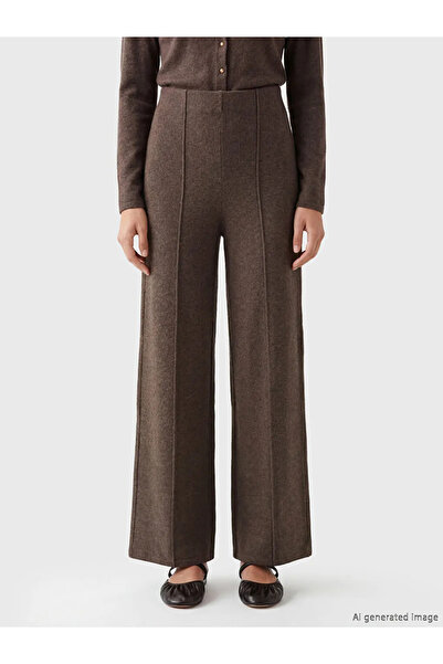 LC Waikiki Καφέ γυναικείο παντελόνι με ελαστική μέση και φαρδύ πόδι