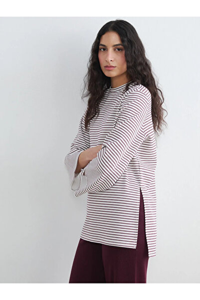 LC Waikiki Γυναικείο τουνίκ μεγάλου μεγέθους με ρίγες σε χρώμα δαμασκηνί, απα...