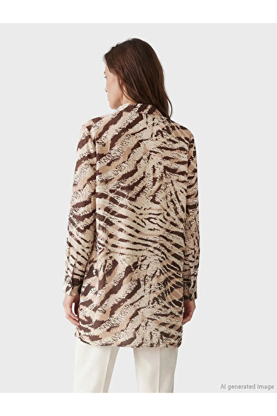 LC Waikiki Γυναικείο πουκάμισο τουνίκ με μπεζ μοτίβο με γιακά δικαστή