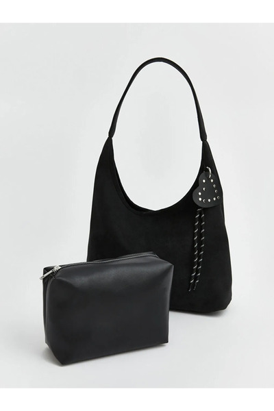 LC Waikiki Μαύρη γυναικεία τσάντα ώμου με εμφάνιση σουέτ