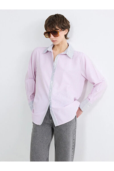 LC Waikiki Ροζ ριγέ γυναικείο πουκάμισο oversize