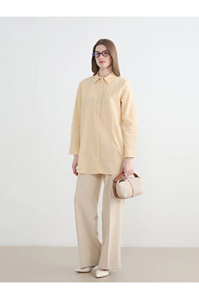 LC Waikiki Κίτρινο γυναικείο πουκάμισο με υφή τύπου τουνίκ