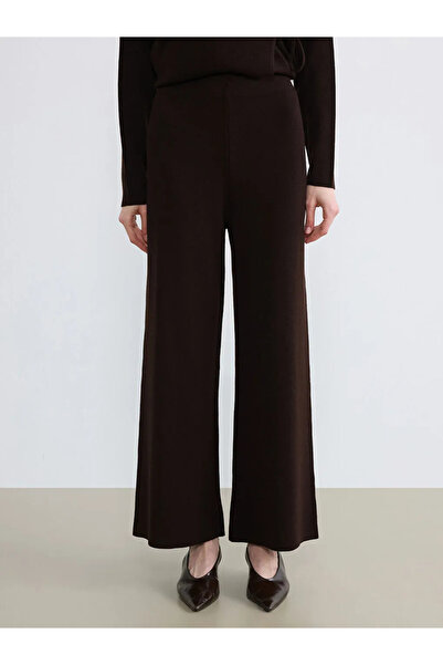 LC Waikiki Καφέ ελαστικό γυναικείο πλεκτό παντελόνι με φαρδύ πόδι