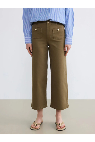 LC Waikiki Γυναικείο τζιν παντελόνι χακί με φαρδιά μπατζάκια