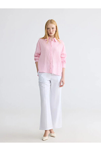 LC Waikiki Ροζ γυναικείο πουκάμισο τουνίκ με υφή και λεπτομέρειες από πούλιες