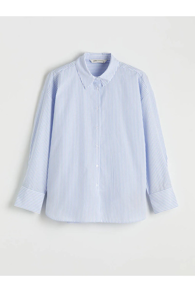 LC Waikiki Γυναικείο πουκάμισο μπλε ριγέ ποπλίνα