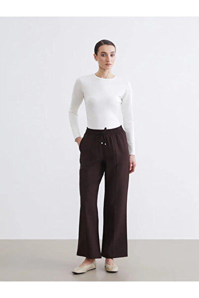 LC Waikiki Καφέ γυναικείο παντελόνι με ελαστική μέση και φαρδύ πόδι
