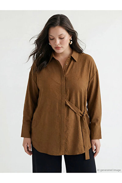 LC Waikiki Πράσινο φλοράλ γυναικείο πουκάμισο με ζώνη