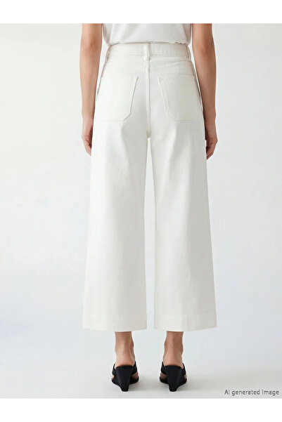 LC Waikiki Λευκό γυναικείο τζιν παντελόνι με φαρδιά μπατζάκια