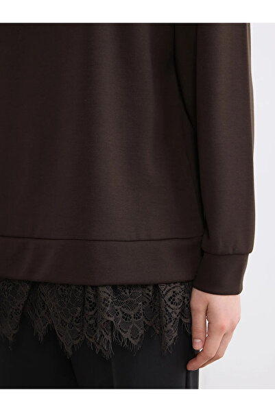 LC Waikiki Καφέ Γυναικείο Φούτερ Τουνίκ με Δαντέλα και Λεπτομέρειες