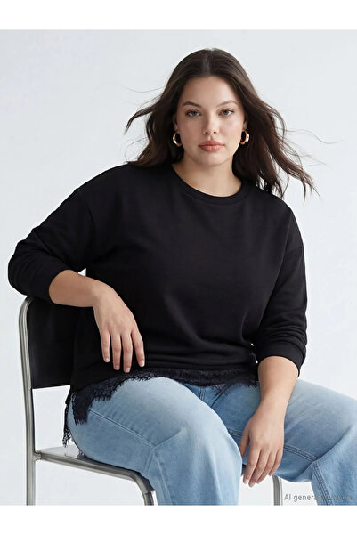 LC Waikiki Μαύρο Γυναικείο Φούτερ Τουνίκ με Φούντες Soft Touch