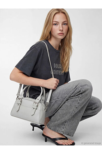 LC Waikiki Γκρι δερμάτινη γυναικεία τσάντα ώμου