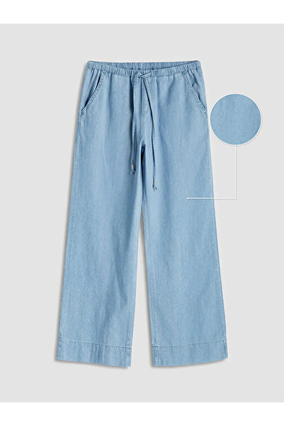 LC Waikiki Μπεζ γυναικείο τζιν παντελόνι με ελαστική μέση και φαρδιά μπατζάκια