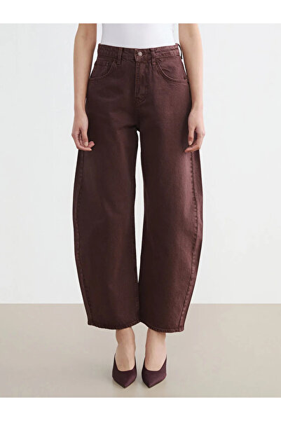 LC Waikiki Γυναικείο τζιν παντελόνι σε στενή γραμμή μπορντό