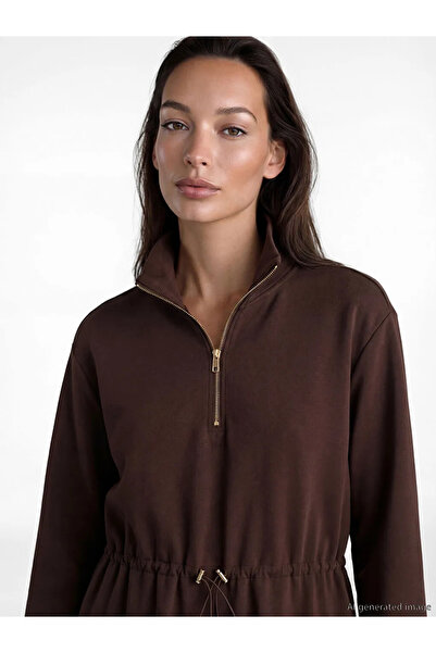 LC Waikiki Καφέ Soft Touch Oversize Γυναικείο Φούτερ Τουνίκ