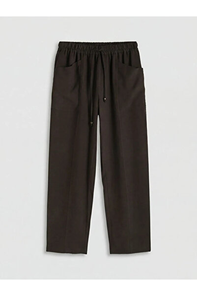 LC Waikiki Καφέ γυναικείο παντελόνι με ελαστική μέση