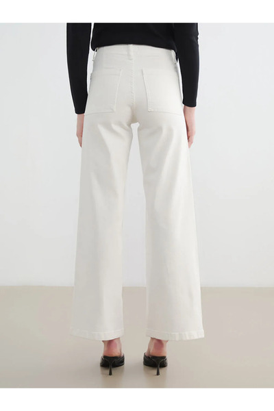 LC Waikiki Λευκό γυναικείο τζιν παντελόνι με φαρδιά μπατζάκια