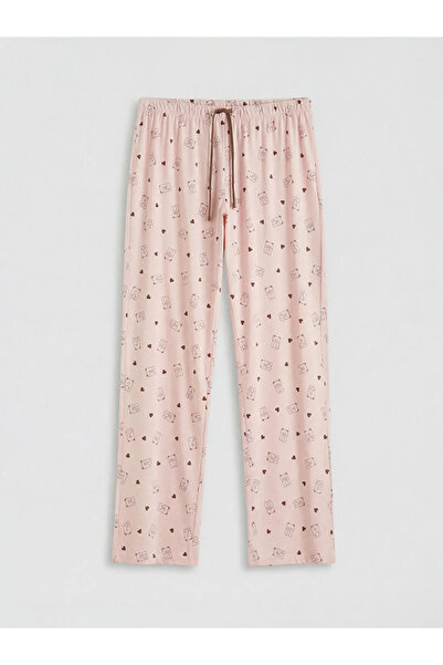 LC Waikiki Ροζ ελαστικό παντελόνι πιτζάμας με στάμπα για γυναίκες