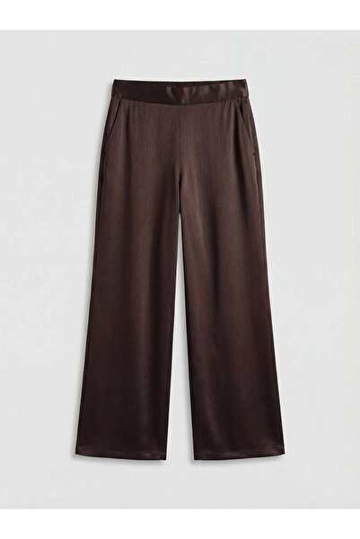 LC Waikiki Καφέ γυναικείο παντελόνι με ελαστική μέση