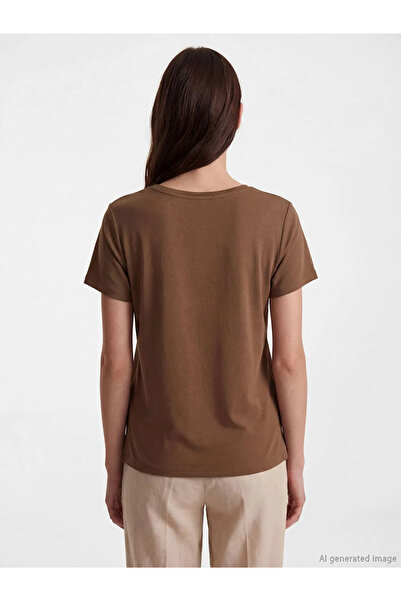 LC Waikiki Καφέ γυναικείο τοπ πιτζάμας με λαιμόκοψη ποδηλάτου