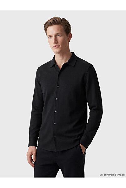 LC Waikiki Ανδρικό πουκάμισο Oxford σε στενή γραμμή, σε σκούρο μπλε χρώμα