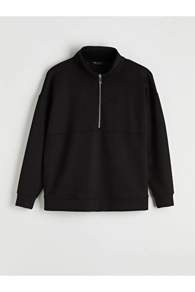 LC Waikiki Μαύρο γυναικείο φούτερ με όρθιο γιακά και απαλή υφή