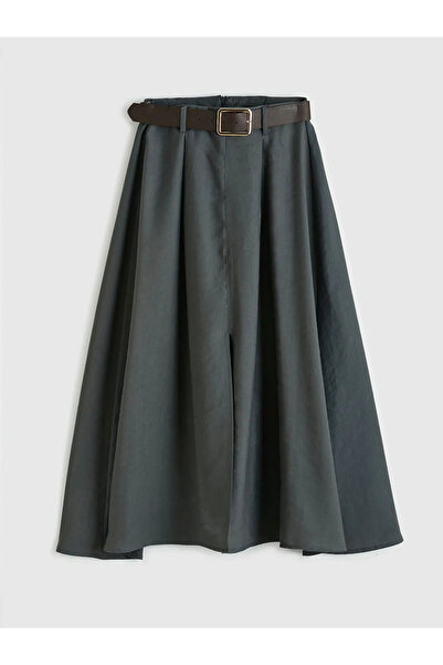 LC Waikiki Χακί μίντι φούστα με ζώνη και σκίσιμο