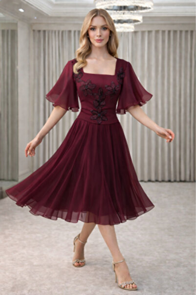 liyan fashion Burgundy Midi Dress