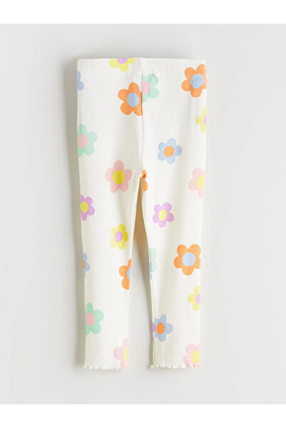 LC Waikiki Εκρού κοριτσίστικο κολάν με φλοράλ σχέδιο και κορδόνια