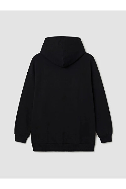 LC Waikiki Μαύρο γυναικείο φούτερ τουνίκ με κουκούλα Νέα Υόρκη με τύπωμα