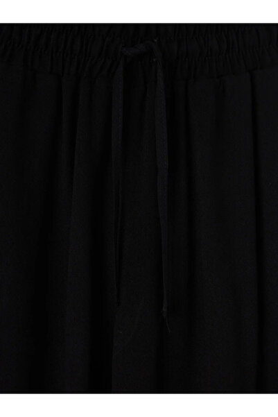 LC Waikiki Μαύρο γυναικείο παντελόνι με ελαστική μέση φαρδιά πόδι