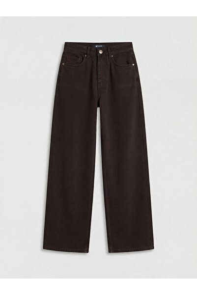 LC Waikiki Γυναικείο τζιν παντελόνι καφέ Wideleg
