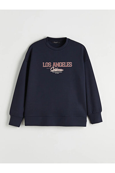 LC Waikiki Γυναικείο φούτερ τουνίκ σε μπλε ναυτικό χρώμα Los Angeles με τύπωμα