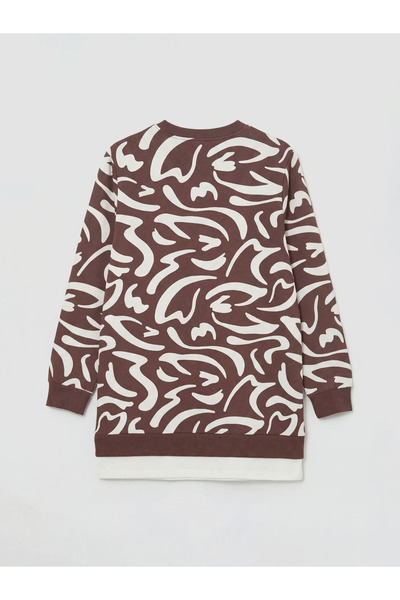 LC Waikiki Καφέ Γυναικείο Φούτερ Τουνίκ με λαιμόκοψη Με σχέδιο