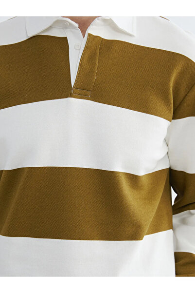 LC Waikiki Πράσινο ανδρικό φούτερ με ριγέ γιακά πόλο