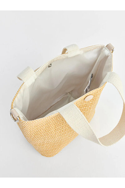 LC Waikiki Μπεζ ψάθινη τσάντα ώμου για κορίτσια με λουράκια