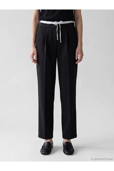 LC Waikiki Μαύρο ελαστικό γυναικείο παντελόνι μέσης