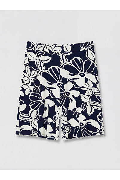 LC Waikiki Γυναικείο σορτς σε μπλε ναυτικό χρώμα με ψηλή μέση και φλοράλ σχέδιο