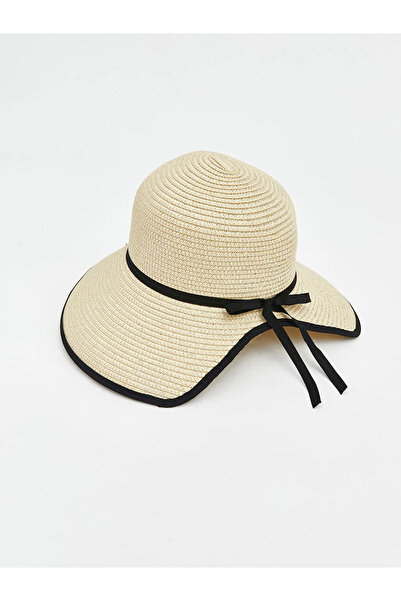 LC Waikiki Γυναικείο ψάθινο καπέλο με λεπτομέρεια σε μπεζ χρώμα με φιόγκο