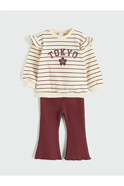 LC Waikiki Ecru Tokyo Printed Baby Girl Sweatshirt and Leggings Set