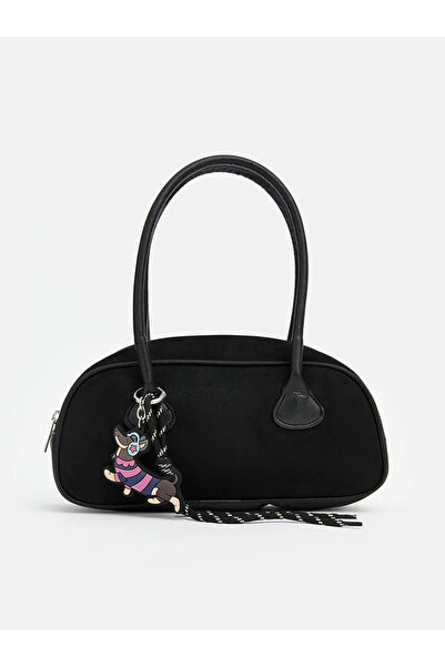 LC Waikiki Μαύρη γυναικεία τσάντα ώμου με εμφάνιση σουέτ