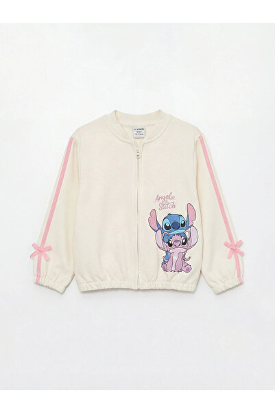 LC Waikiki Φούτερ για κορίτσια με φερμουάρ, σε χρώμα εκρού, με σχέδια Stitch ...